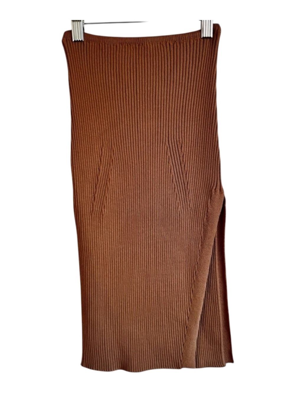 NWT Topshop Tan Ribbed Midi Pencil Skirt with Side Slit Sz4/6 Career Comfy
